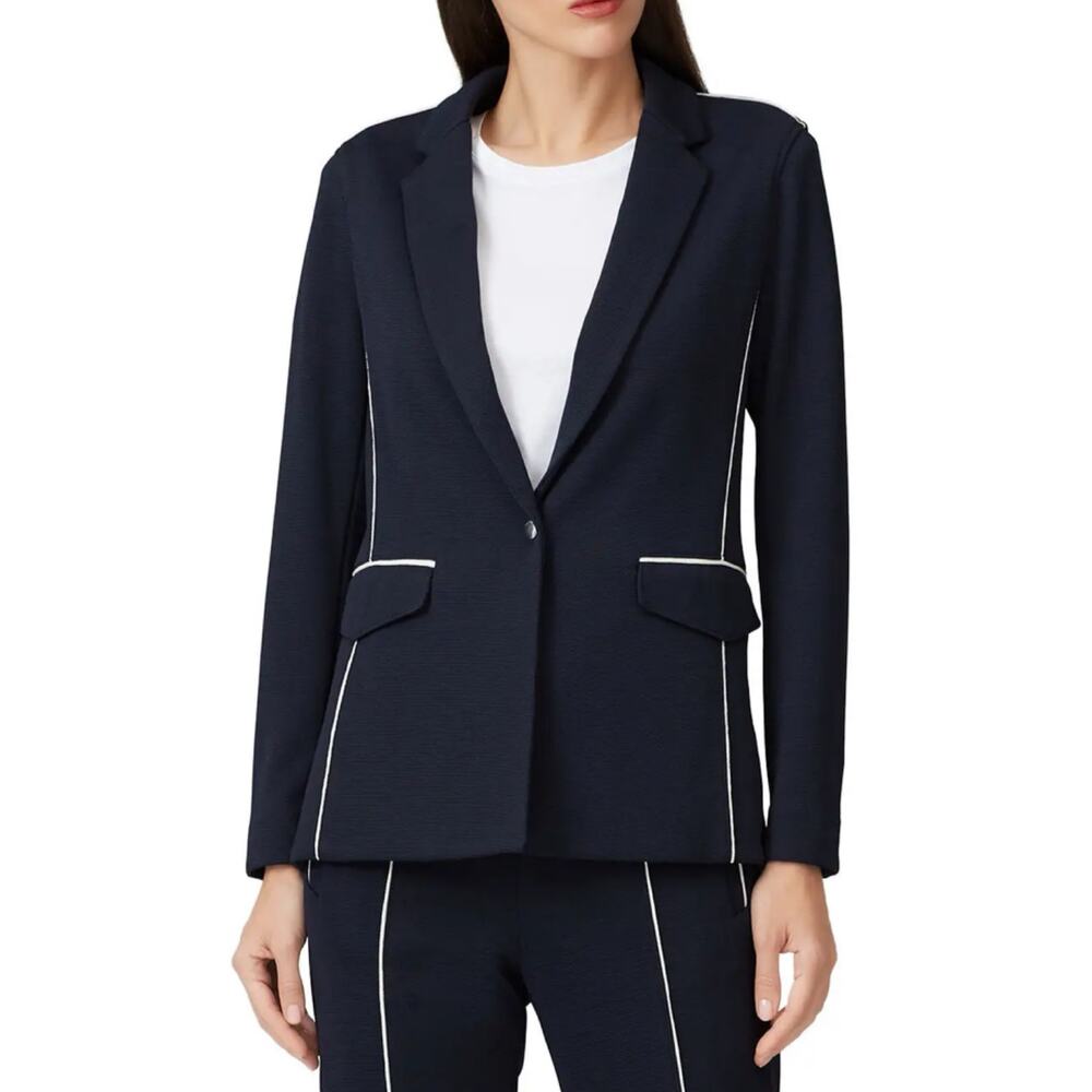 Rag & Bone Sandrine Navy Blue Knit White Piped Sporty Slim Blazer 8 $550